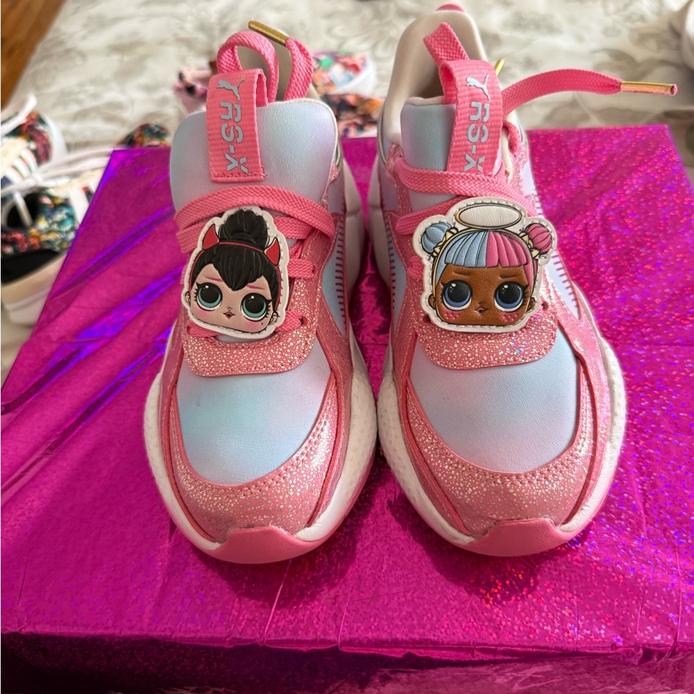 Puma Pink Kids Sneakers with Glitter and Character Charms